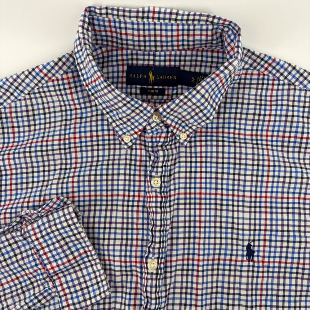Ralph Lauren Shirt Mens XL Slim Fit Button Down Multi Color Tattersall Plaid